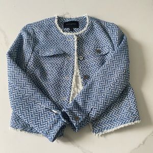 Banana Republic Blue and White Tweed Cropped Jacket